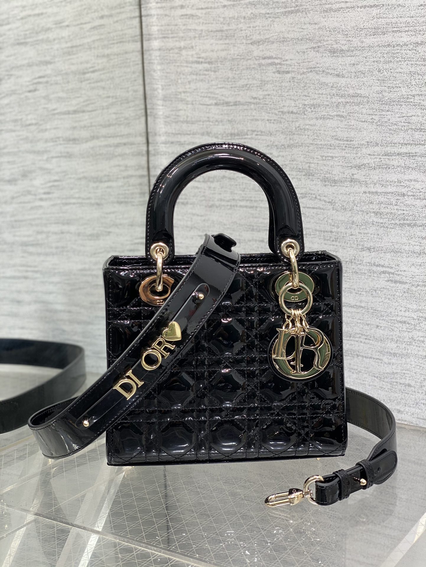 Small Lady Dior Bag Black Patent Cannage Calfskin